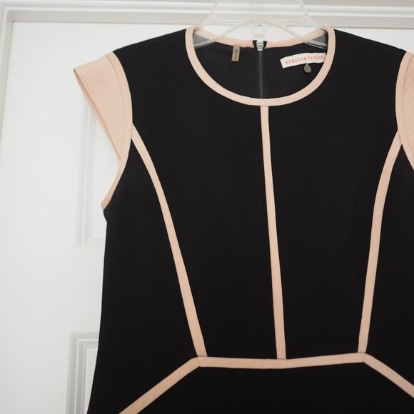 Rebecca Taylor Black and Peach Pink Business Midi Formal Business Dress Size 4 - Picture 4 of 14